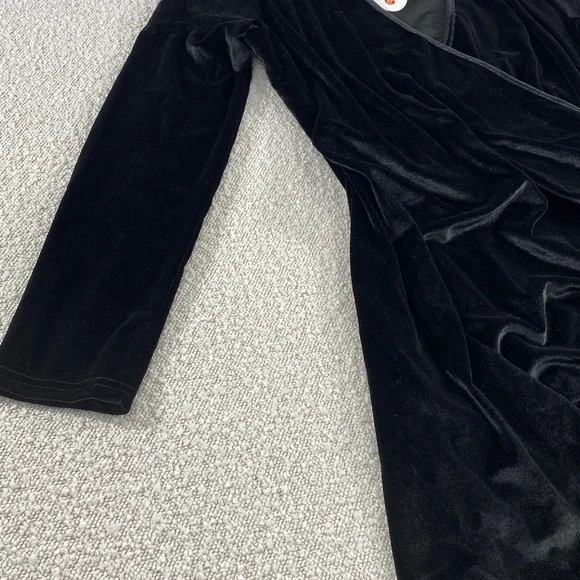 Black Velvet Wrap Dress with Ruching - Picture 5 of 9